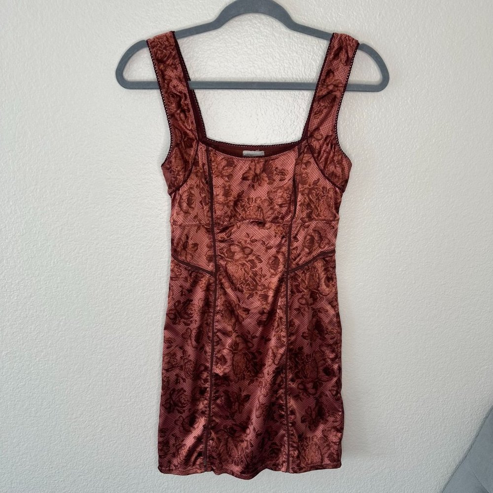 Intimately Free People Satin Mini Dress Slip Crimson Red Boho Square Neck S